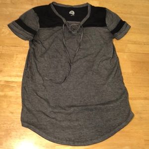 Black and gray lace up short sleeve shirt